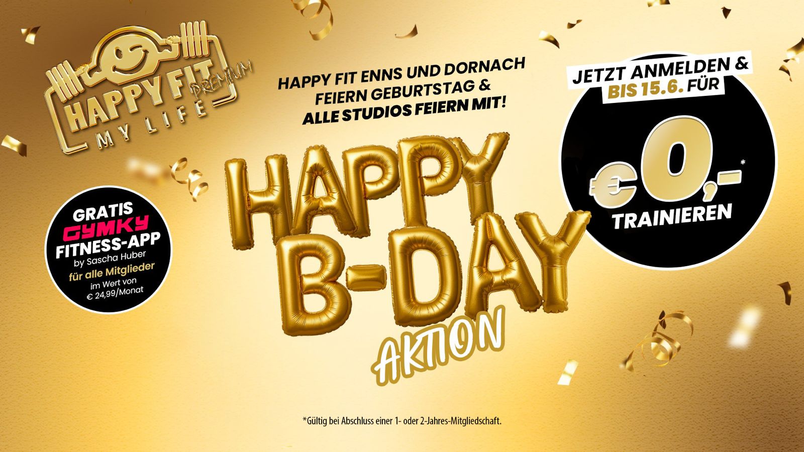 HappyFit Happy B-Day Aktion – Gratis trainieren bis 15.6.