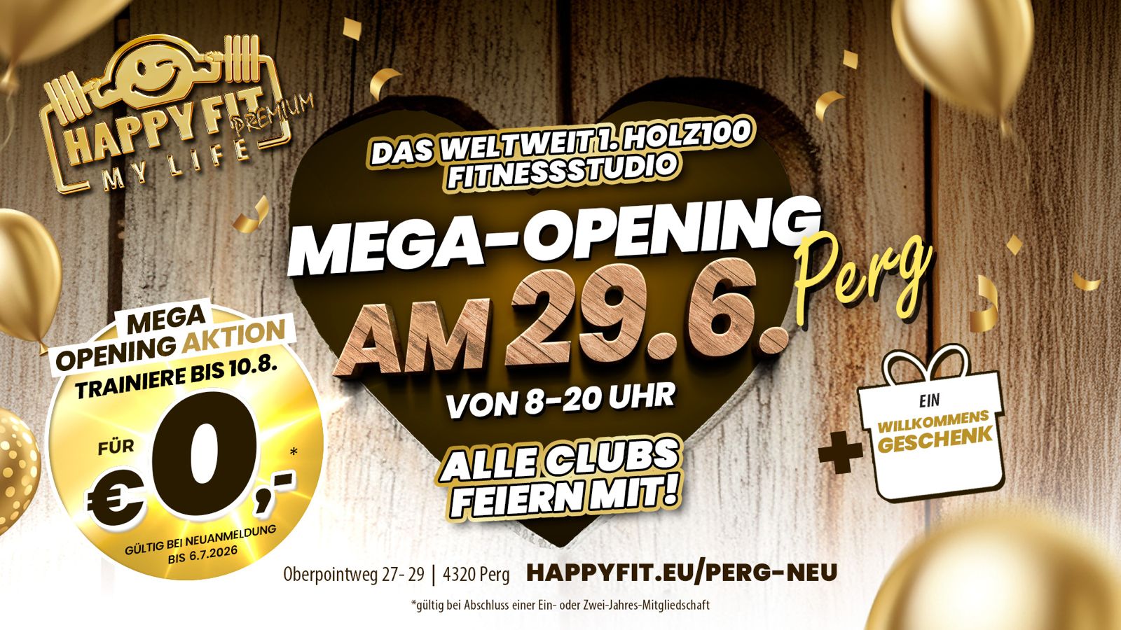 HappyFit Mega-Opening Perg am 29.6. – Trainiere bis 10.8. für €0,-