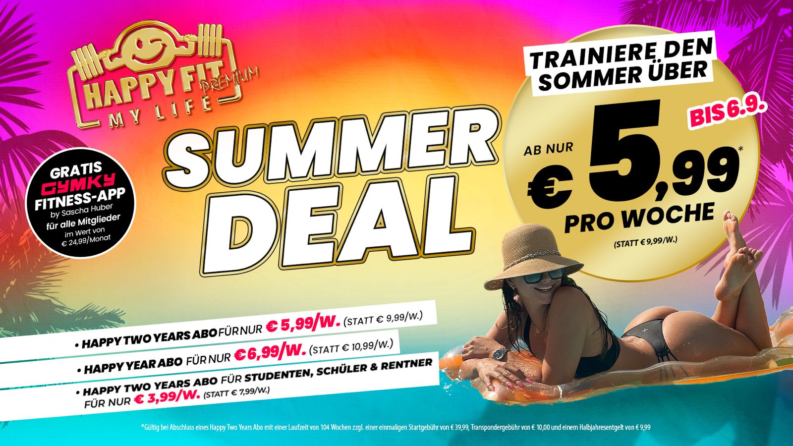 HappyFit Summer Deal – Trainiere den Sommer über bis 6.9. ab €5,99 pro Woche